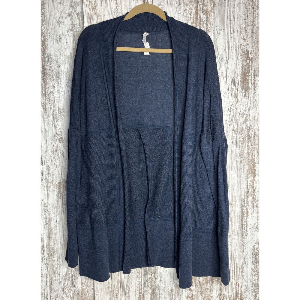Lululemon Merino Wool-Blend Ribbed Long Sleeve Wrap Sweater Cardigan Blue Sz 8 - Picture 1 of 16
